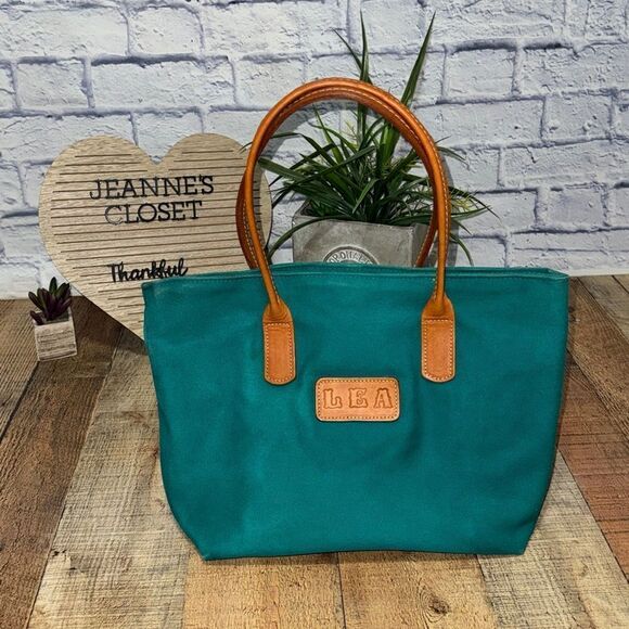 Blake Jones Designs Tote Should Bag Teal Canvas Leather Strap - Picture 5 of 11